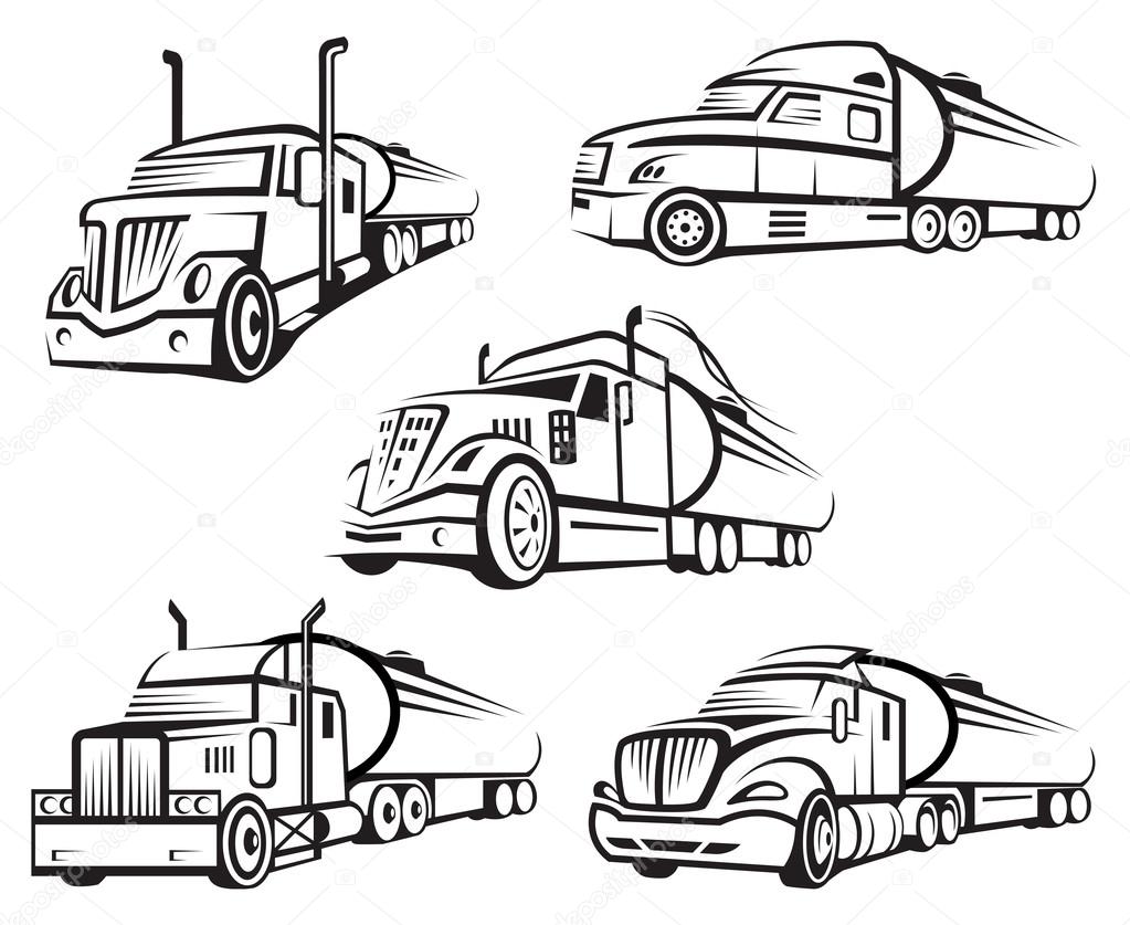 Monochrome set of four tank truck