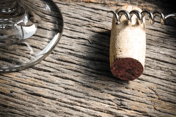 Wine Glass with Cork and Corkscrew — Stock Photo, Image