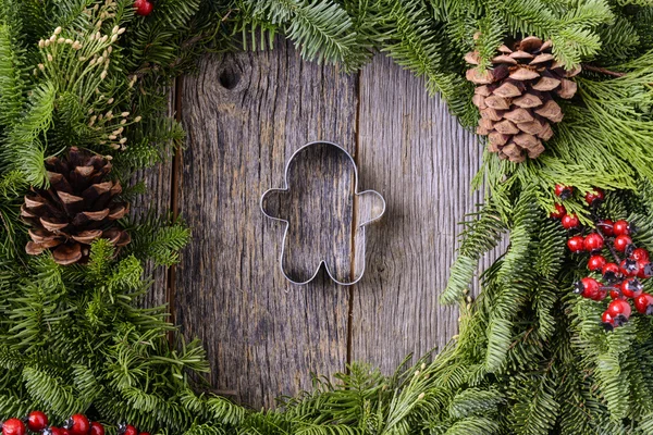 Christmas Wreath with Gingerman Cookie — Stock Photo, Image