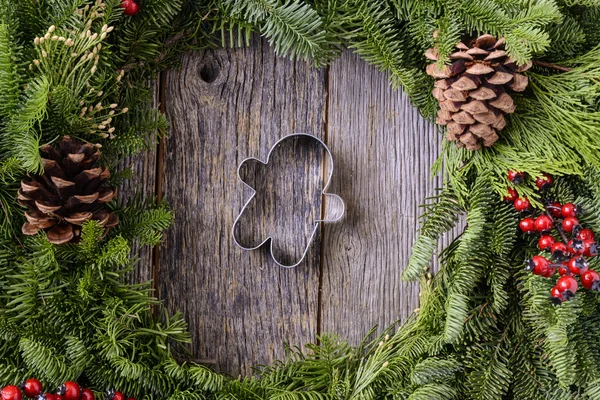 Christmas Wreath with Gingerman Cookie — Stock Photo, Image