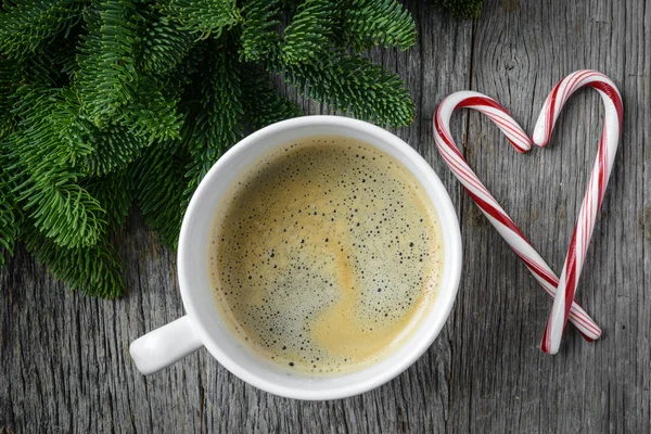 Coffee and Heart Shape Candy Canes — Stock Photo, Image