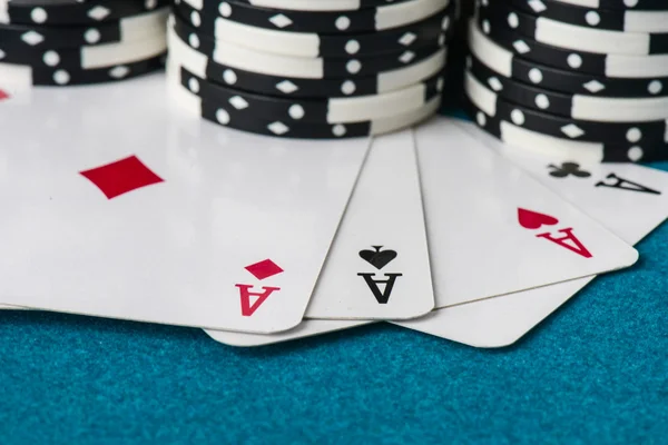 Stacked Poker Chips with Ace Card — Stock Photo, Image