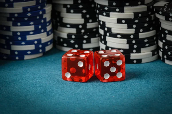 Red Dice and Playing Chips — Stock Photo, Image