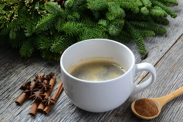 Coffee and Cinnamon and Anise Star for the Holidays with Christm — Stock Photo, Image