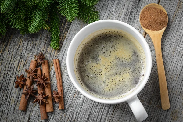 Coffee and Cinnamon and Anise Star for the Holidays with Christm — Stock Photo, Image