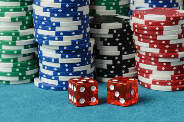 Red Dice and Playing Chips — Stock Photo, Image