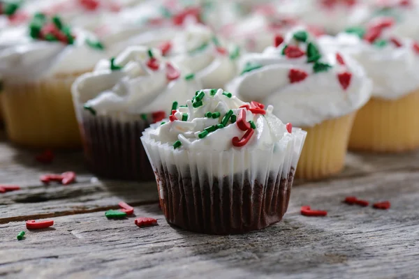 Schokolade und Vanille Cupcakes — Stockfoto