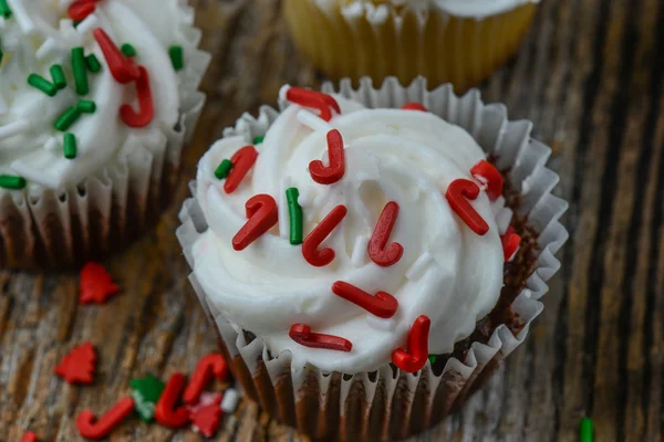 Chocolate and Vanilla Christmas Cupcakes — Stock Photo, Image