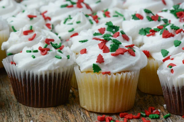 Chocolate and Vanilla Christmas Cupcakes Royalty Free Stock Images