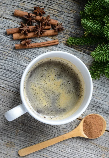 Coffee and Cinnamon and Anise Star for the Holidays — Stock Photo, Image