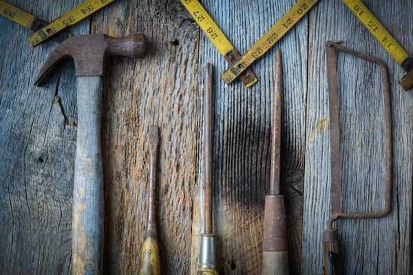 Hammer, Screwdriver, Hand Saw and Tape Measure — Stock Photo, Image