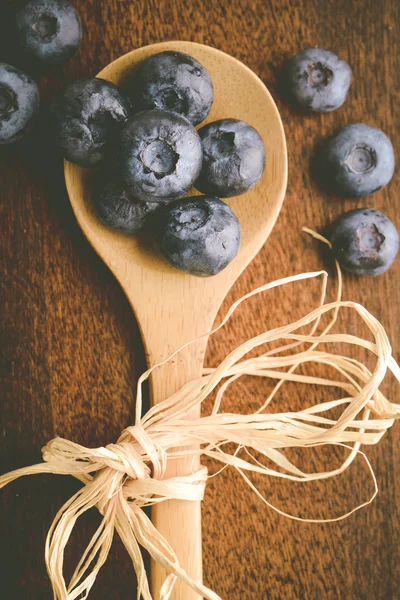 Fresh Blueberries on spoon — Stock Photo, Image