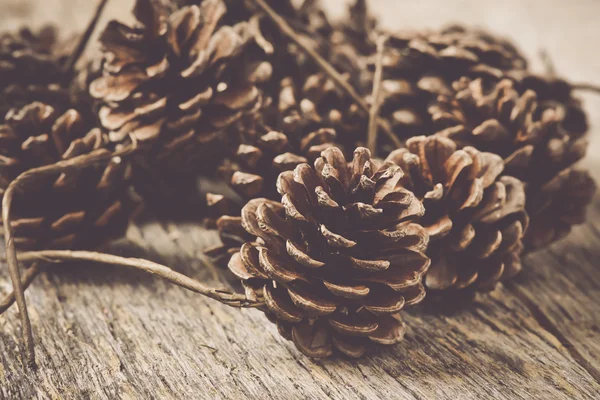 Pinecones σε ξύλο φόντο — Φωτογραφία Αρχείου