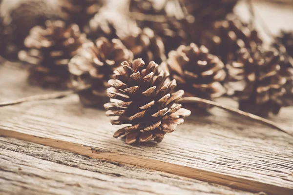 Pinecones on Wood Background — Stock Photo, Image