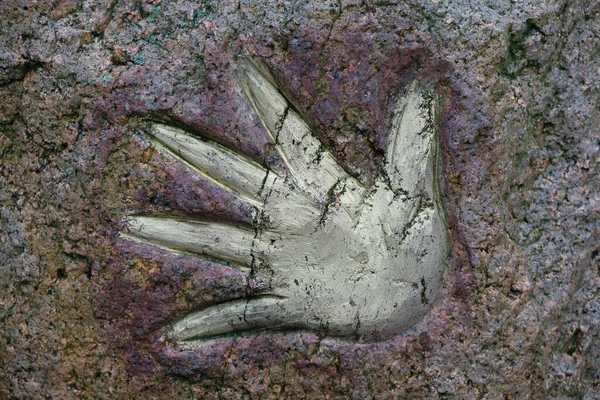Imprint Silver Hand Purple Stone Mystical Sign Minimalism — Stock Photo, Image