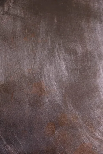 Polished Copper Plate Scratches Oxidative Spots Copy Space Vertical Image — Stock Photo, Image