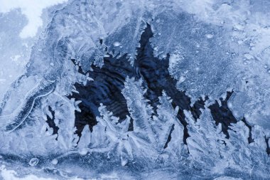 Su üzerinde buz kristalleri. Noel kartı. Boşluğu kopyala.