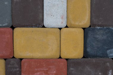 Farklı renklerde beton döşemeler. Kapatın. Boşluğu kopyala.