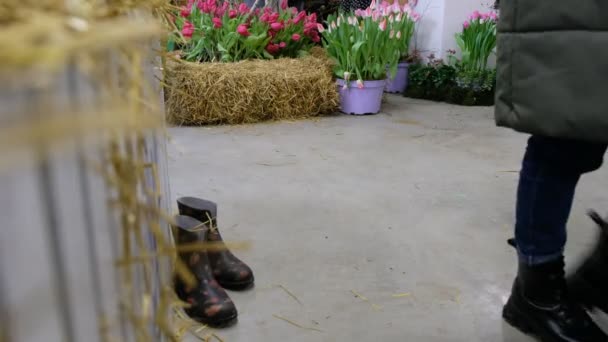 Pernas Pessoas Que Caminham Feira Flores Primavera Durante Epidemia Coronavírus — Vídeo de Stock