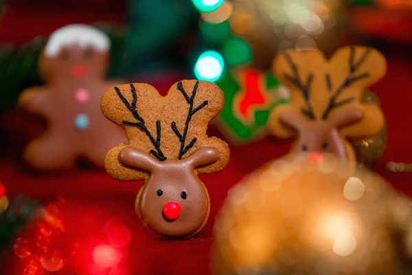 Galletas Jengibre Navidad Dulces Ciervo Primer Plano —  Fotos de Stock