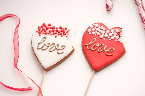 Biscoito Gengibre Forma Coração Dia Dos Namorados Imagem De Stock
