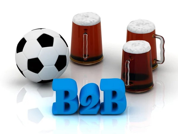 B2B palabra brillante, fútbol, 3 taza de cerveza en —  Fotos de Stock