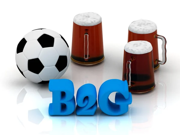 B2G bright word, football, 3 cup beer — Stock Photo, Image