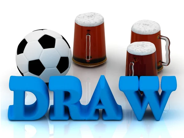 Draw palabra brillante azul, fútbol, 3 taza de cerveza —  Fotos de Stock