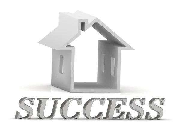 SUCCESS- inscription of silver letters and white house — Stock Photo, Image