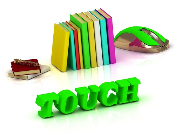 TOUCH bright green volume letter and textbooks and — Stock Photo, Image