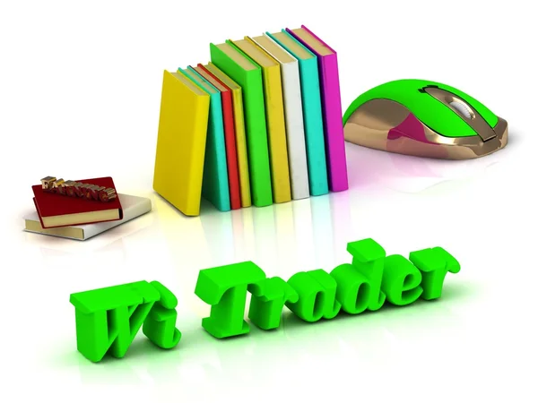 Trader bright green volume letter and textbooks and — Stock Photo, Image