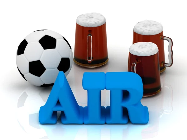 A levegő világos szó, labdarúgás, 3 csésze sör — Stock Fotó