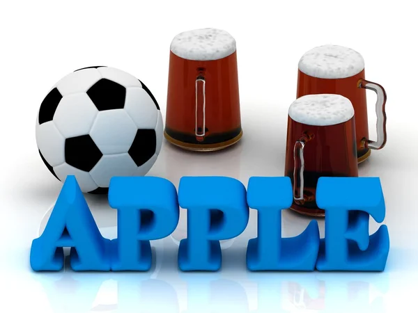 APPLE blue bright word, football, 3 cup beer — Stock Photo, Image