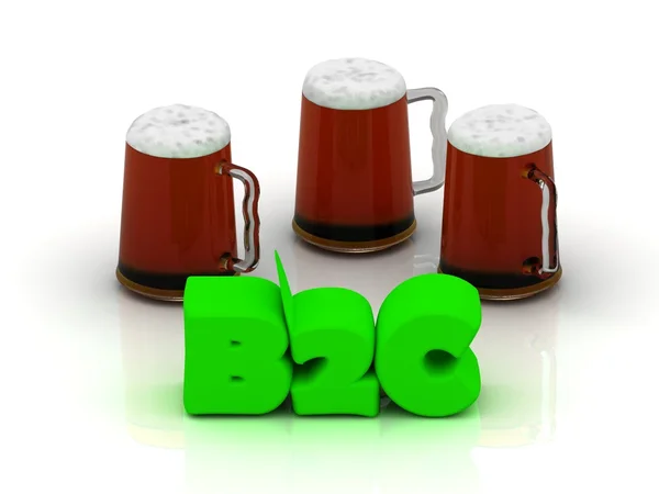 B2C volume brilhante palavra 3 xícara de cerveja em — Fotografia de Stock
