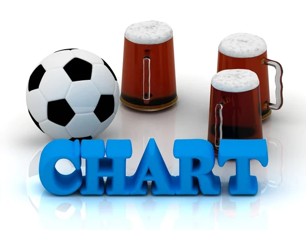 CHART blue bright word, football, 3 cup beer — Stock Photo, Image