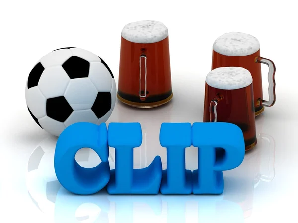 Clip blauwe heldere word, voetbal, 3 cup bier — Stockfoto