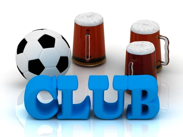 CLUBE azul palavra brilhante, futebol, 3 xícara de cerveja — Fotografia de Stock