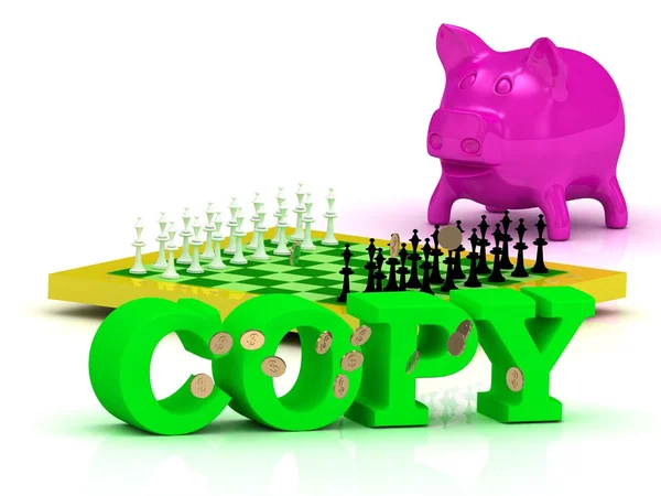 COPY palabra brillante, dinero, cerdito rosa, ajedrez amarillo —  Fotos de Stock