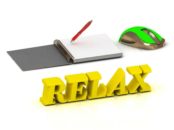 RELAX iscrizione luminoso volume lettera e libri di testo e — Foto Stock