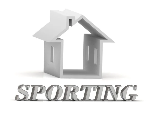 Sporting-inscriptie van zilveren letters en witte huis — Stockfoto