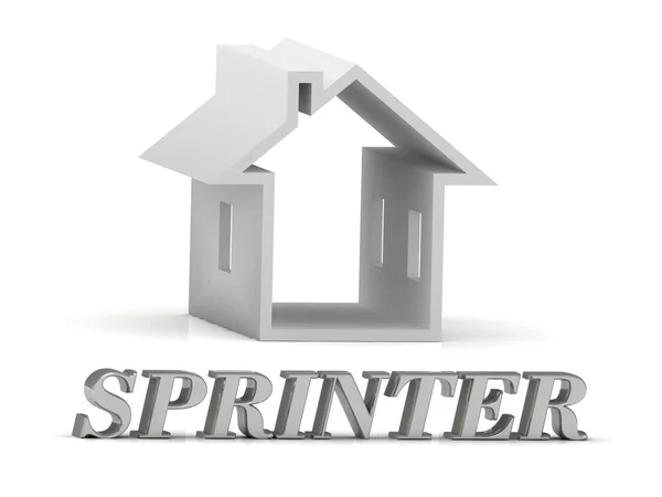 Sprinter-επιγραφή ασημένια γραμμάτων και άσπρο σπίτι — Φωτογραφία Αρχείου