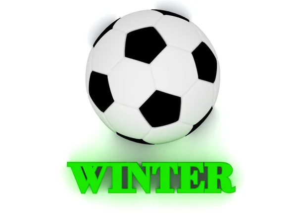 Χειμώνα φωτεινή ένταση γράμμα λέξης, μεγάλη μπάλα ποδοσφαίρου — Φωτογραφία Αρχείου