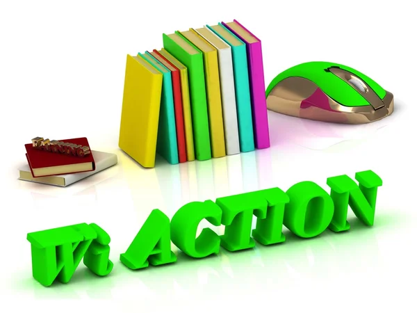 ACTION  inscription bright volume letter and textbooks and — Stock Photo, Image