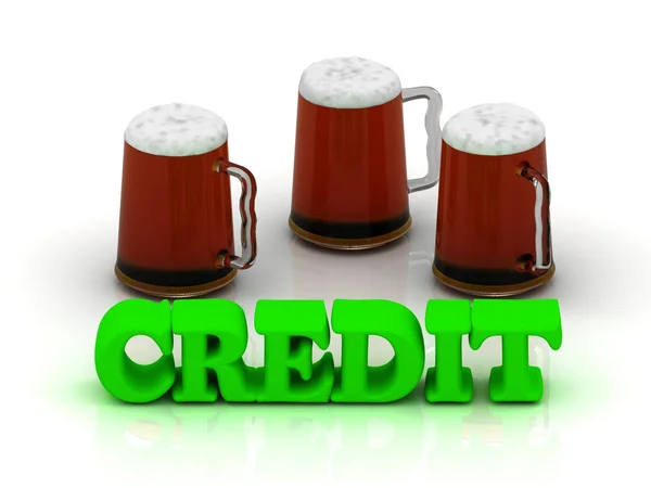 CREDIT volume luminoso parola 3 tazza di birra su — Foto Stock