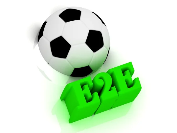 E2E brillante palabra letra volumen, medio balón de fútbol —  Fotos de Stock