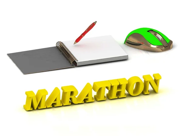 MARATHON  inscription bright volume letter and textbooks and — Stock Photo, Image