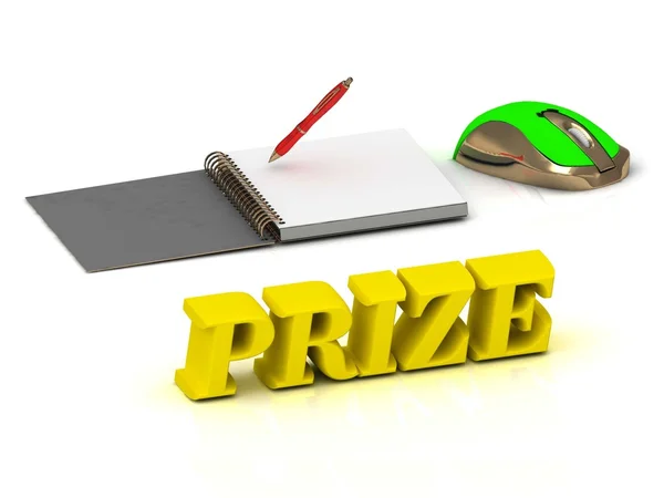 PRIZE  inscription bright volume letter and textbooks and — Stock Photo, Image