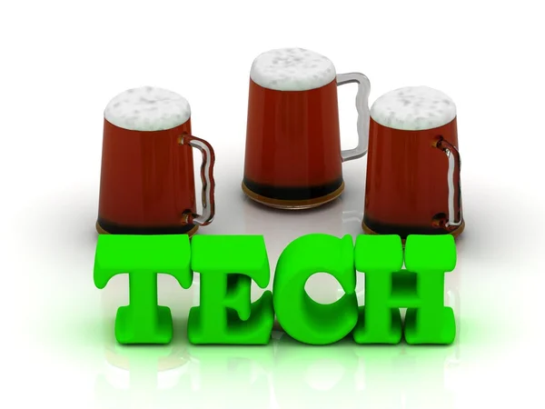 TECH volume brilhante palavra 3 xícara de cerveja em — Fotografia de Stock