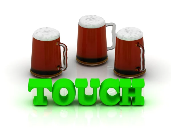 TOUCH palabra volumen brillante 3 taza de cerveza en —  Fotos de Stock