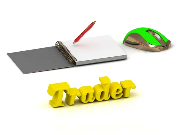 Trader couleur vive jaune lettre de volume et manuels scolaires — Photo